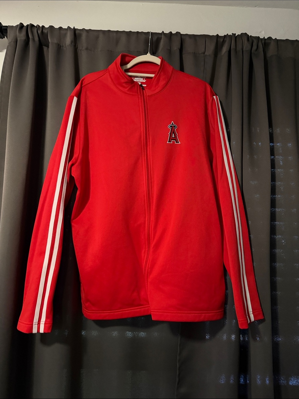Genuine Merchandise Red Track Jacket with White Sleeve Stripes